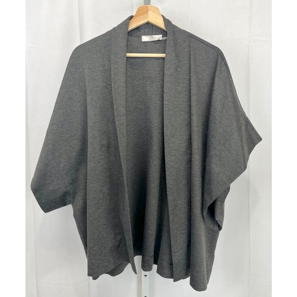 N NATORI Open Front Kimono Short Sleeve Oversize Cardigan Topper Gray Size M